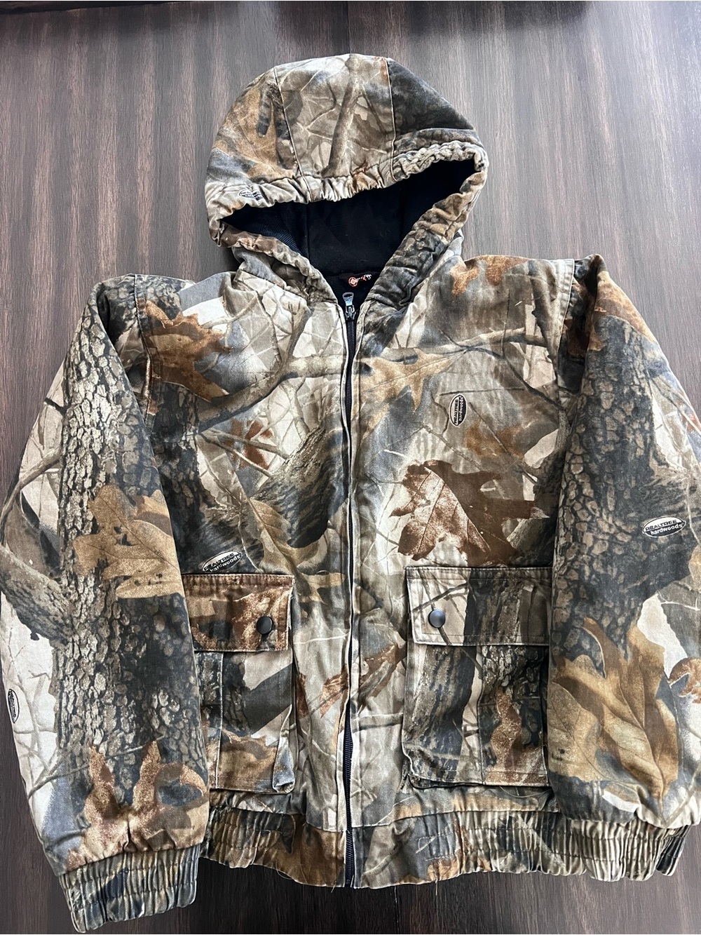 Kids Camo Hooded Puffer Jacket - Brown/Green